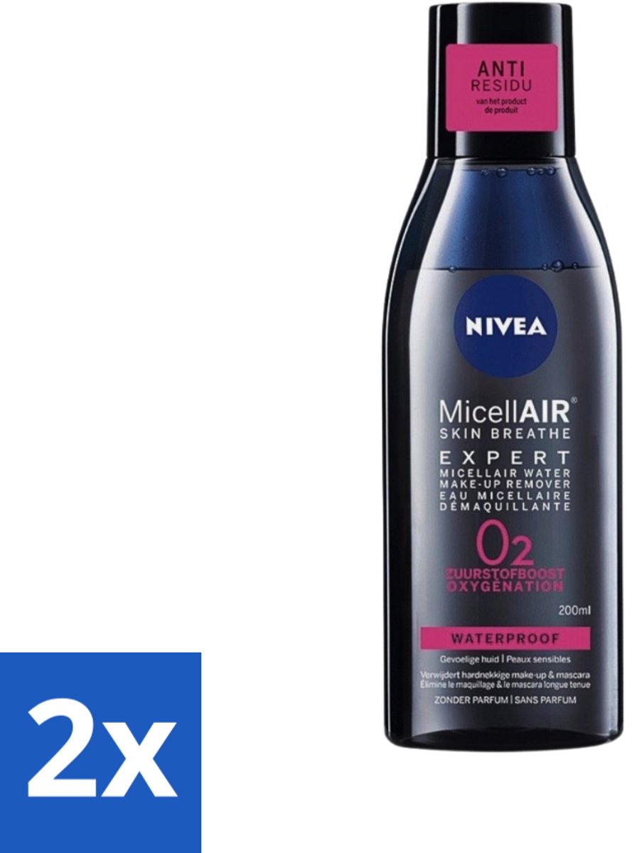 2 x Nivea - Expert Make-up Remover - Micellair Water - Gezichtsreinigingsmiddel - 200 ml - Make-up Remover - Micellair Water - Gezichtsreinigingsmiddel - Waterproof Make-up - Mascara Verwijderen