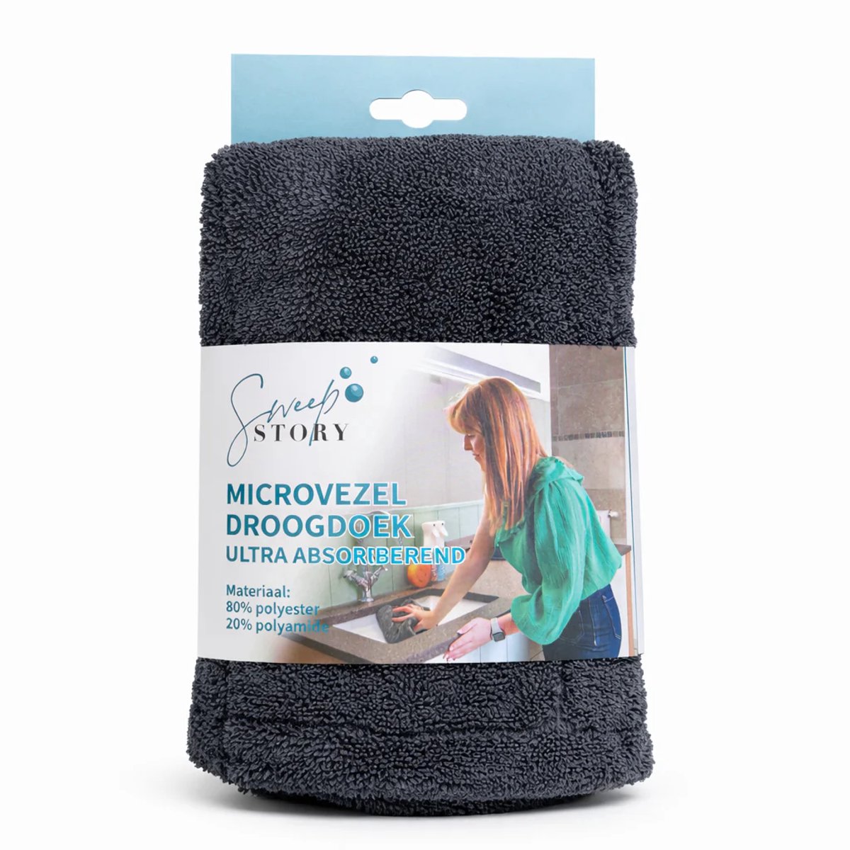 Sweep Story Schoonmaakdoek - Droogdoek - huishouddoek - watermagneet - Grijs/Grijs - 40x40 cm