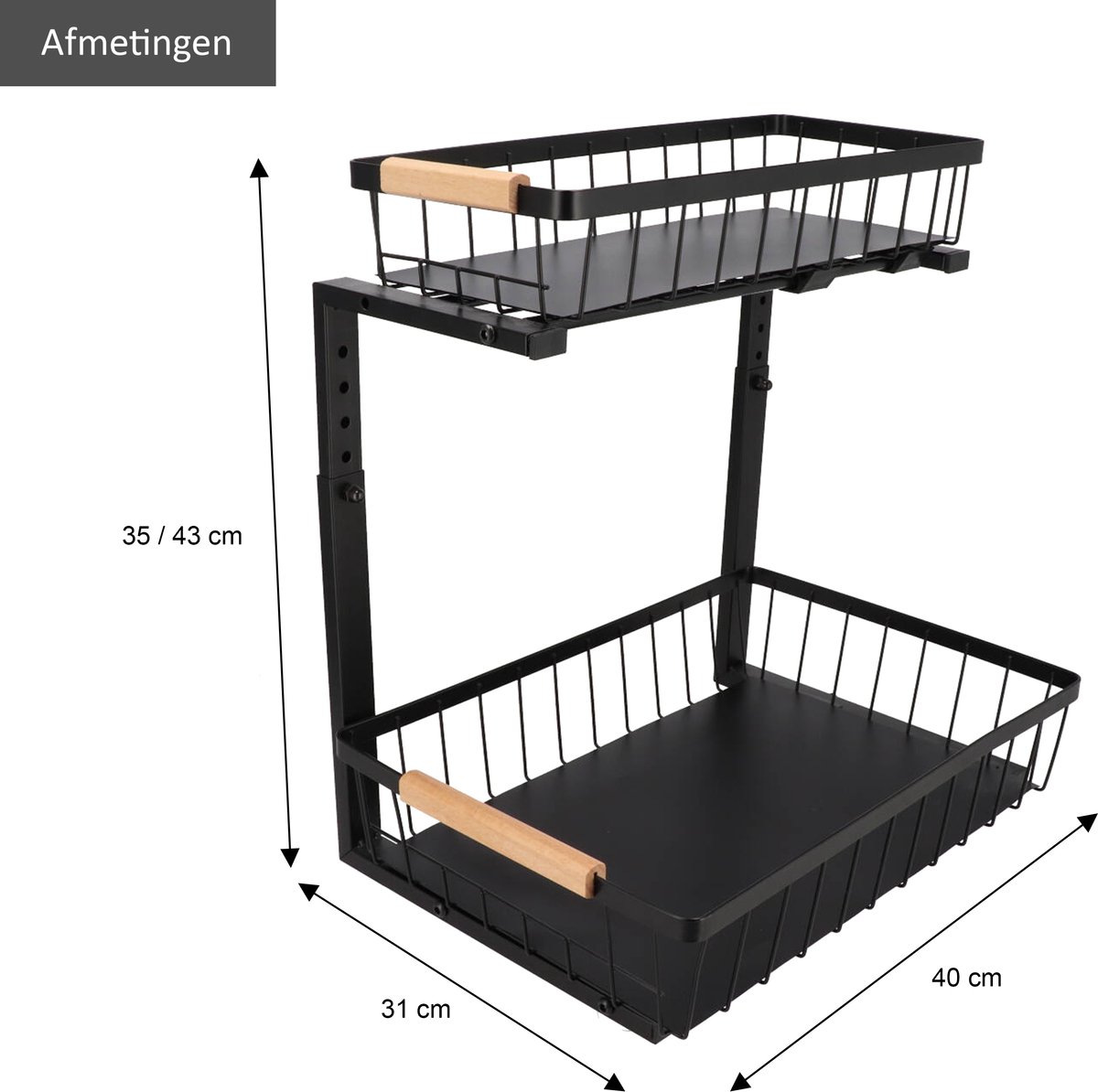 KROMS Gootsteenkast organizer zwart maat XL – Verstelbaar 2-laags gootsteenrek – Extra sterk tot 20 kg – Badkamer & keukenkast organizer — cadeau in Cadeau-ideeën - foto 5