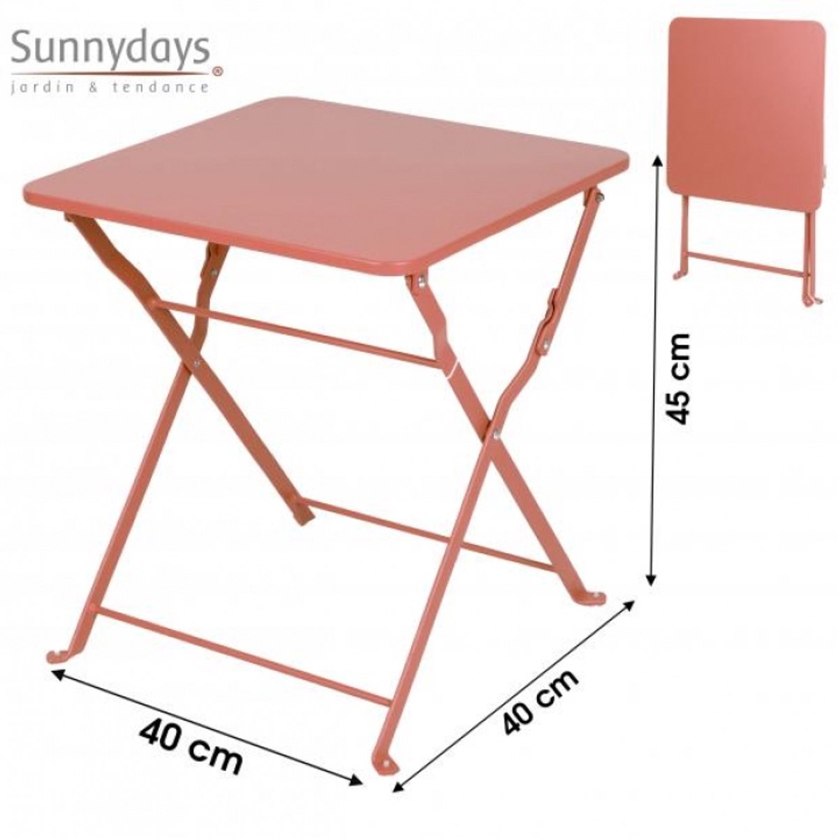 COLLECTIE "MISTRAL" OPVOUWBARE METALEN TAFEL TERRA DI SIENA 40X40XH45CM