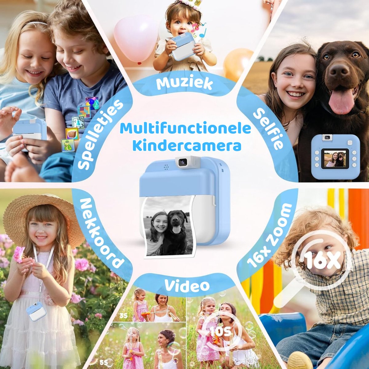 Luumuu® Digitale Kindercamera Met Foto Printer - Fototoestel Voor Kinderen - Kinder Fotocamera Instant Print- Speelgoed Video Camera Kind - Vlogcamera Kids - Sd Kaart 16GB - Blauw - Incl. Ebook – foto 2