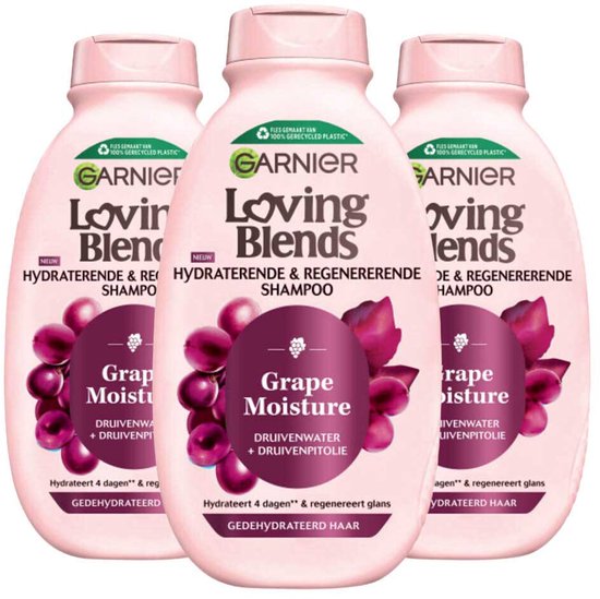 Garnier Loving Blends Grape Moisture Shampoo - 3 x 300 ml - Voordeelverpakking