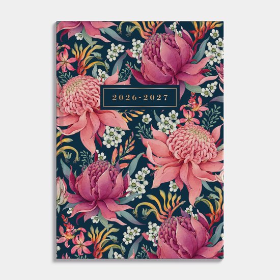 Hobbit - Mini Agenda 2026-2027 - Zakagenda A7 (7,5 x 10,5 cm) - 1 week op 2 pagina's - Harde kaft - Kleine agenda - Tropische bloemen