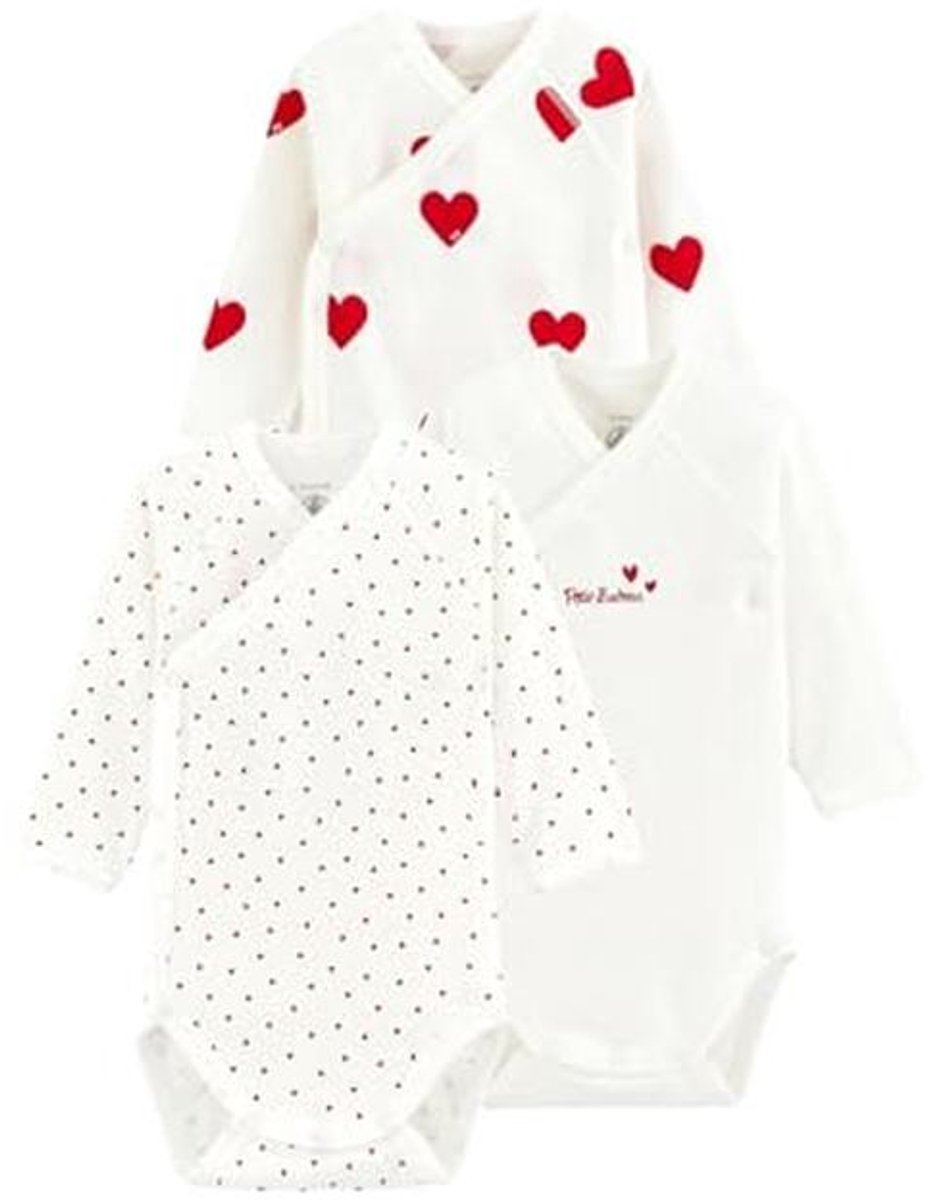 Set van 3 gekruiste body's met lange mouwen in biologisch katoen en hartjesdesign voor baby's