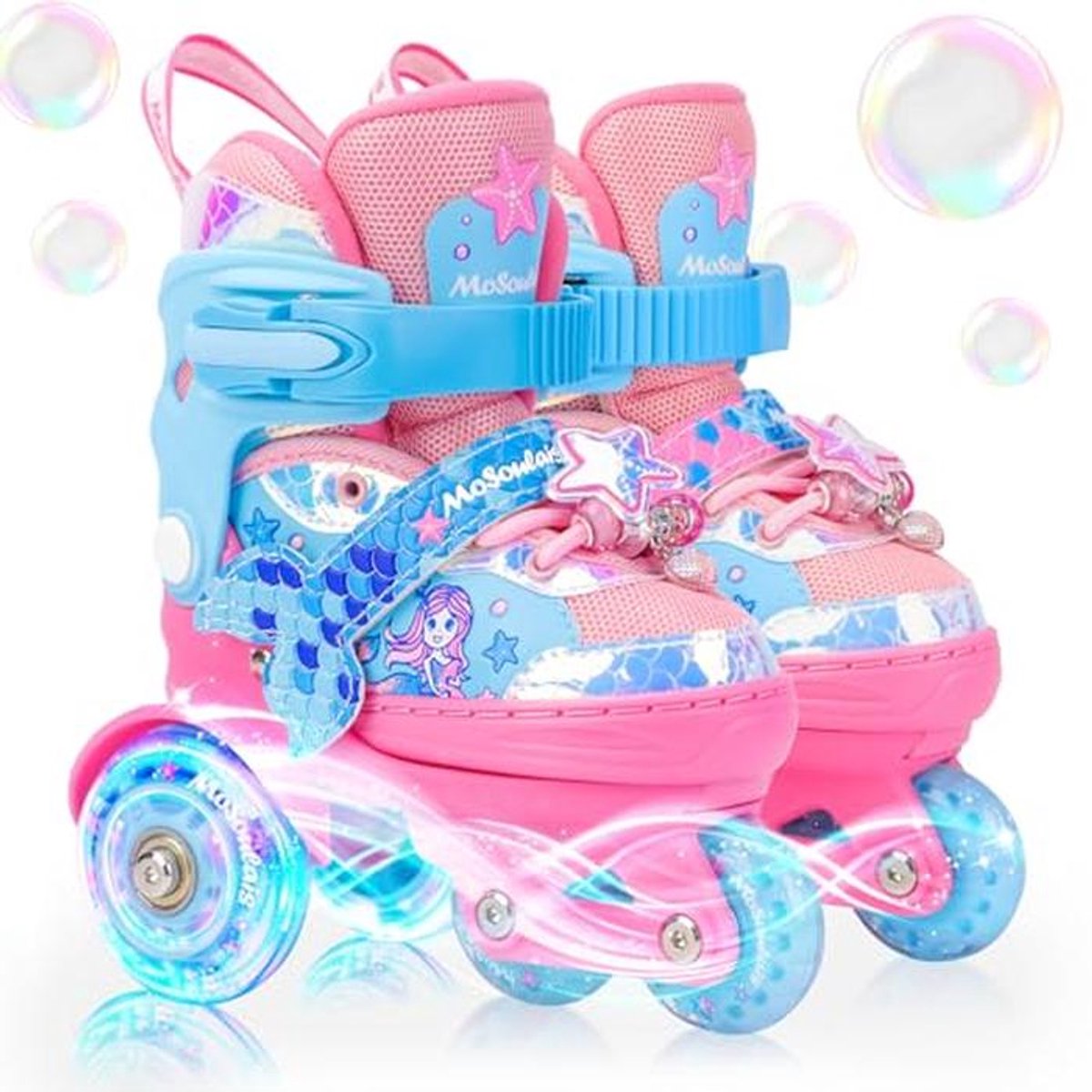 Verstelbare Rolschaatsen voor Meisjes met LED Lichten Zeemeermin Design voor Beginners