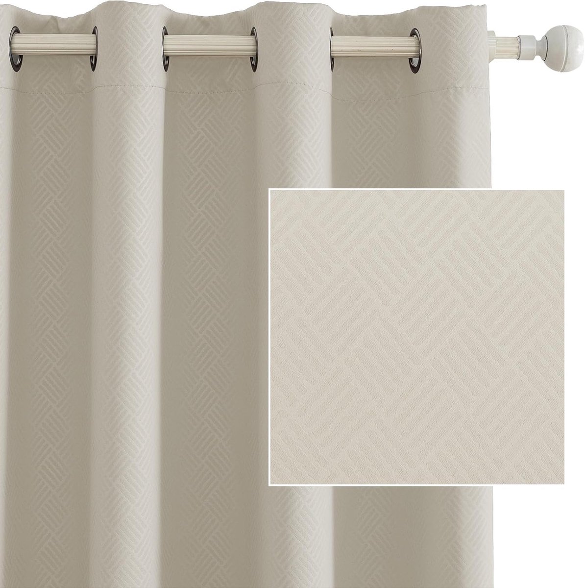 Famanu Set Van 2 Thermische Verduisterende Gordijnen - CM - Warmte - Isolerende Gordijnen - Geschikt Voor Woonkamer Slaapkamer - Modern Design Met Oogjes - Beige