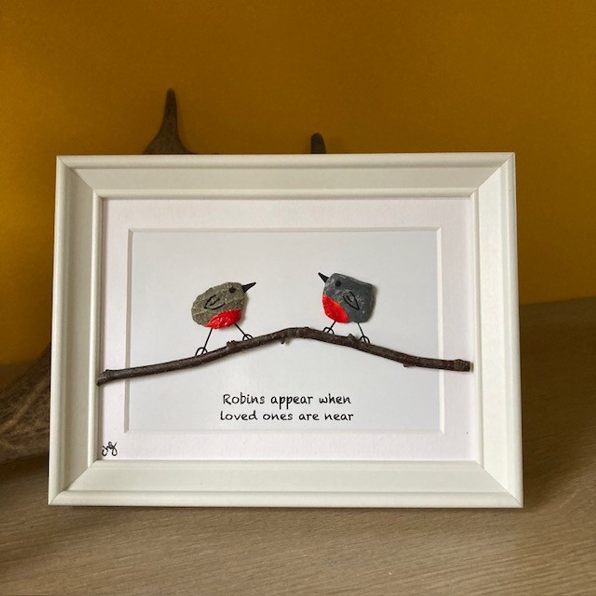 Schilderijtje 3D: Roodborstje 2x Robins appear when... 16 x 21 cm