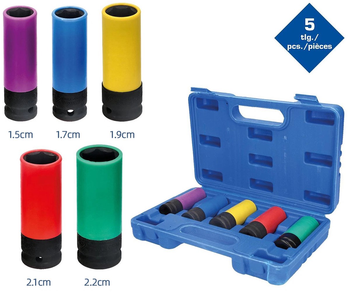 Homtas Krachtdoppenset voor wielen - Doppenset- Universeel – ½ Inch - 5 stuks: 15, 17, 19, 21 en 22mm - kleur