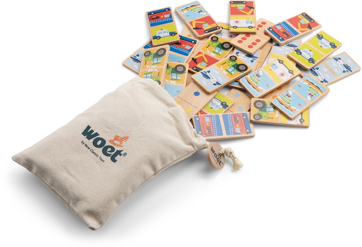 Woet® Houten Domino Spel met Voertuigen - Spelletjes voor Kinderen - FSC - Inclusief Opbergzak - Educatief Speelgoed - Vanaf 2 Jaar — afbeelding 6