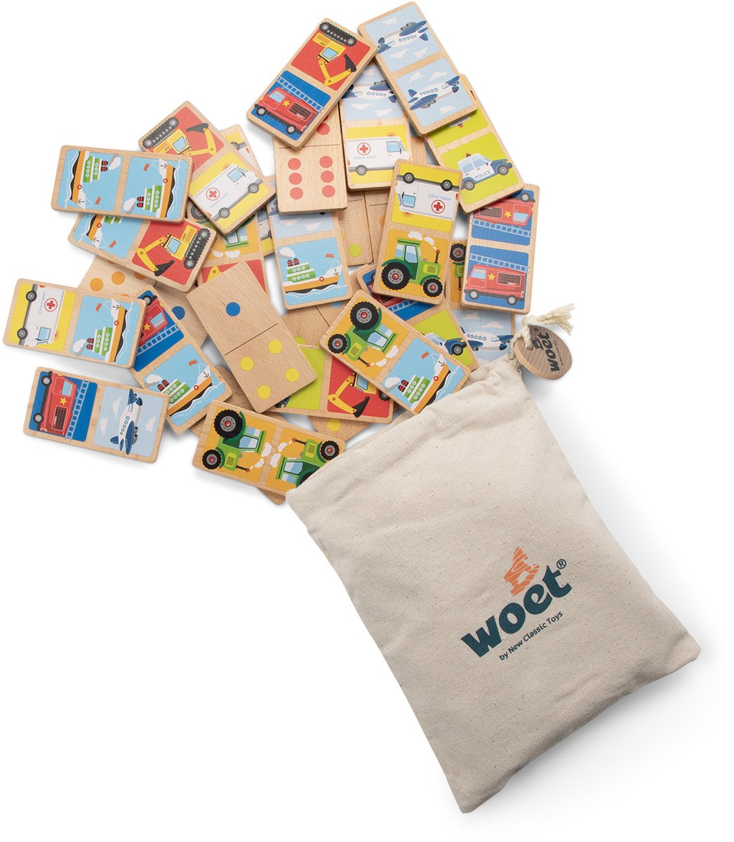 Woet® Houten Domino Spel met Voertuigen - Spelletjes voor Kinderen - FSC - Inclusief Opbergzak - Educatief Speelgoed - Vanaf 2 Jaar — afbeelding 4