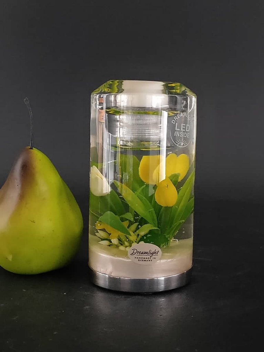 DreamLight Tulpen Geel Waxinelichthouder Candela LED - Gele Tulpen Glazen Lichtdecoratie - Handgemaakt