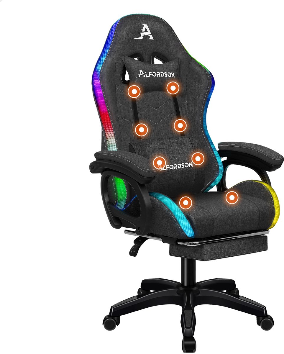 Gamingstoel met 12 RGB LED kleuren afstandsbediening, glij-armleuningen
