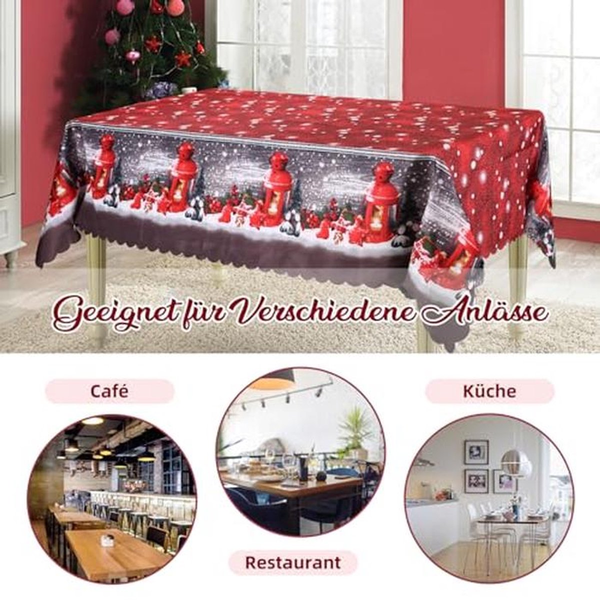 Rood afwasbaar kersttafelkleed 180 x 150 cm rechthoekig