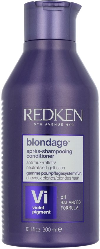 Bouteille de conditionneur violet Redken Blondage.