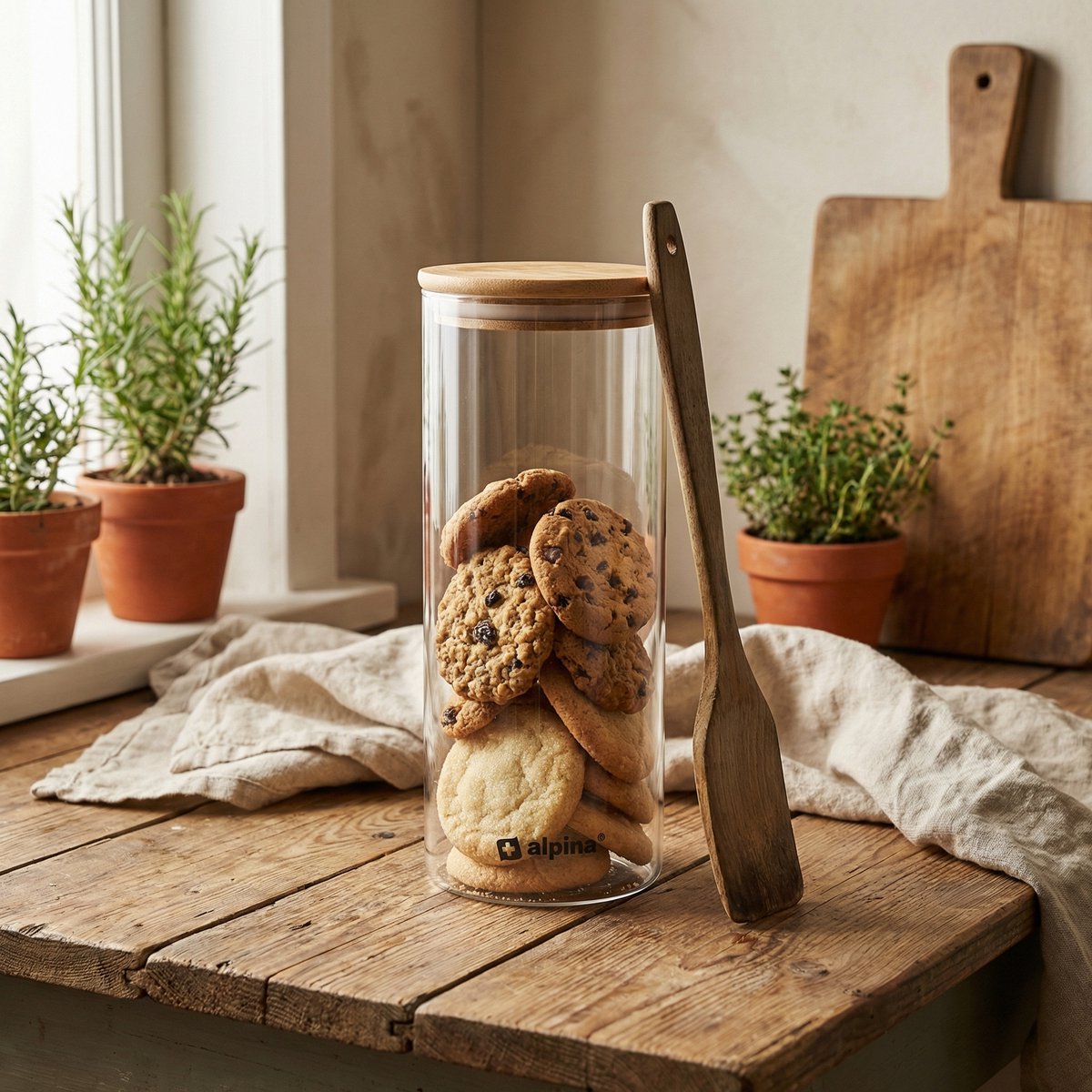 Alpina voorraadpot 1,5l glas met bamboe deksel - luchtdichte afsluiting - transparant - ø10x26cm - ideaal voor pasta, rijst, koffie en thee - modern en praktisch ontwerp
