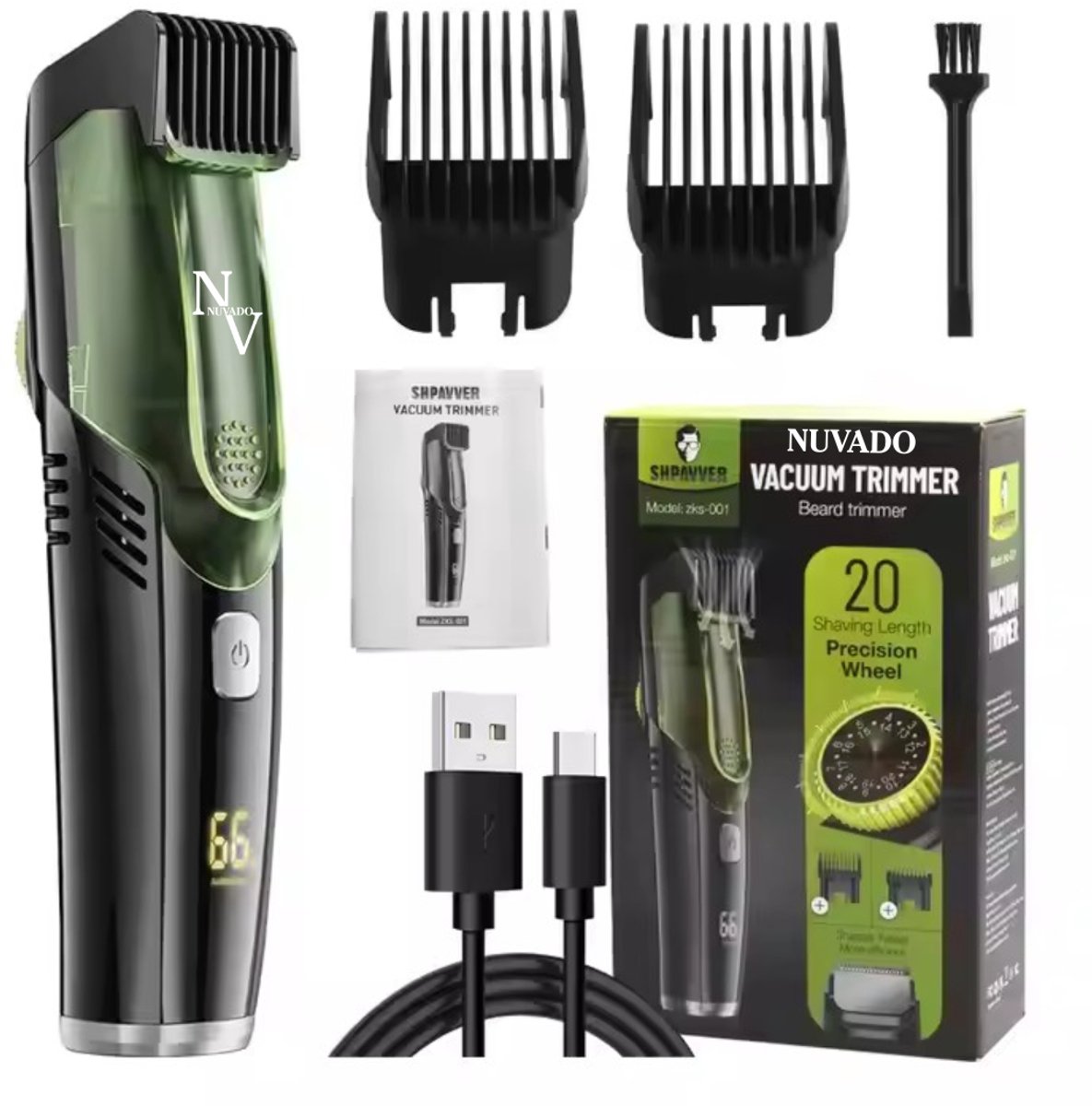 Nuvado Vacuüm Tondeuse Groen - Waterdicht Scheerapparaat - afbeelding 2