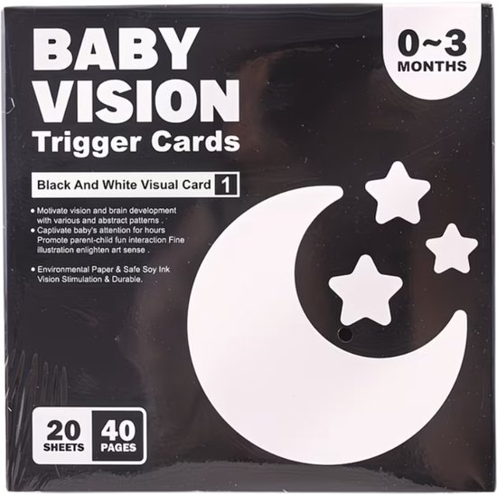 HHHK - Vision cards - Zwart wit kaarten baby - Educatieve kaarten - Ontwikkeling - Hoog contrastkaarten- 20 stuks van HHHK — afbeelding 2