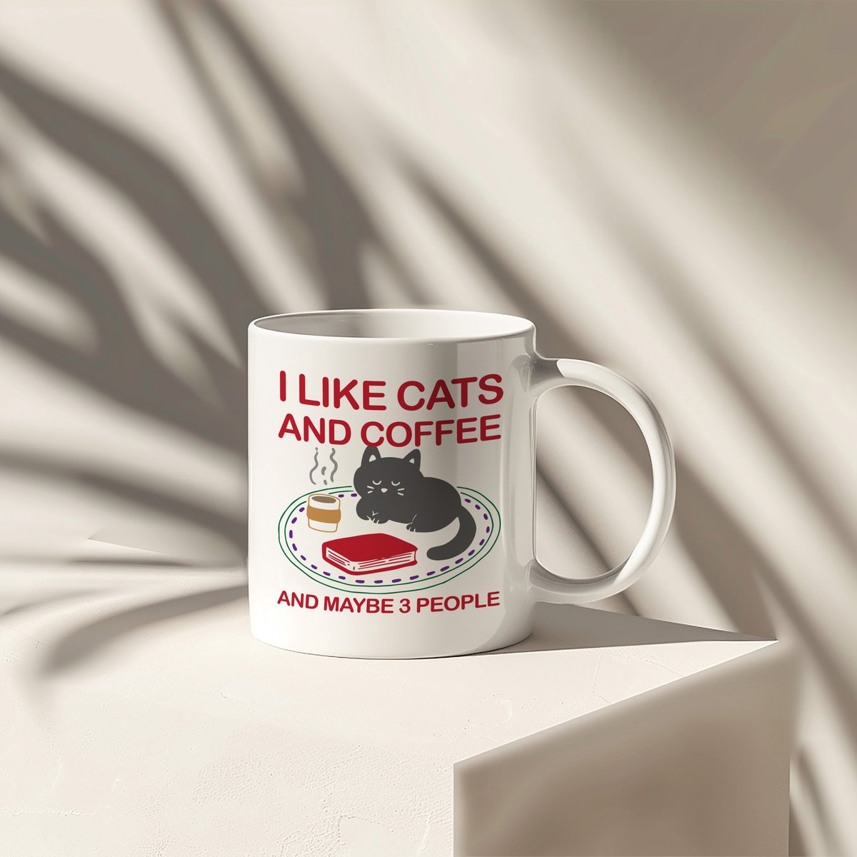 Ekkos I Like Cats and Coffee - Grappige Mok - Cadeau voor Kattenliefhebbers - Wit Oor - 325ml