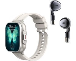 DrPhone DualX Duo2 - Smartwatch met Ingebouwde Oordoppen - Bluetooth 5, NFC, Gezondheidsmonitoring & Automatisch Opladen - Wit