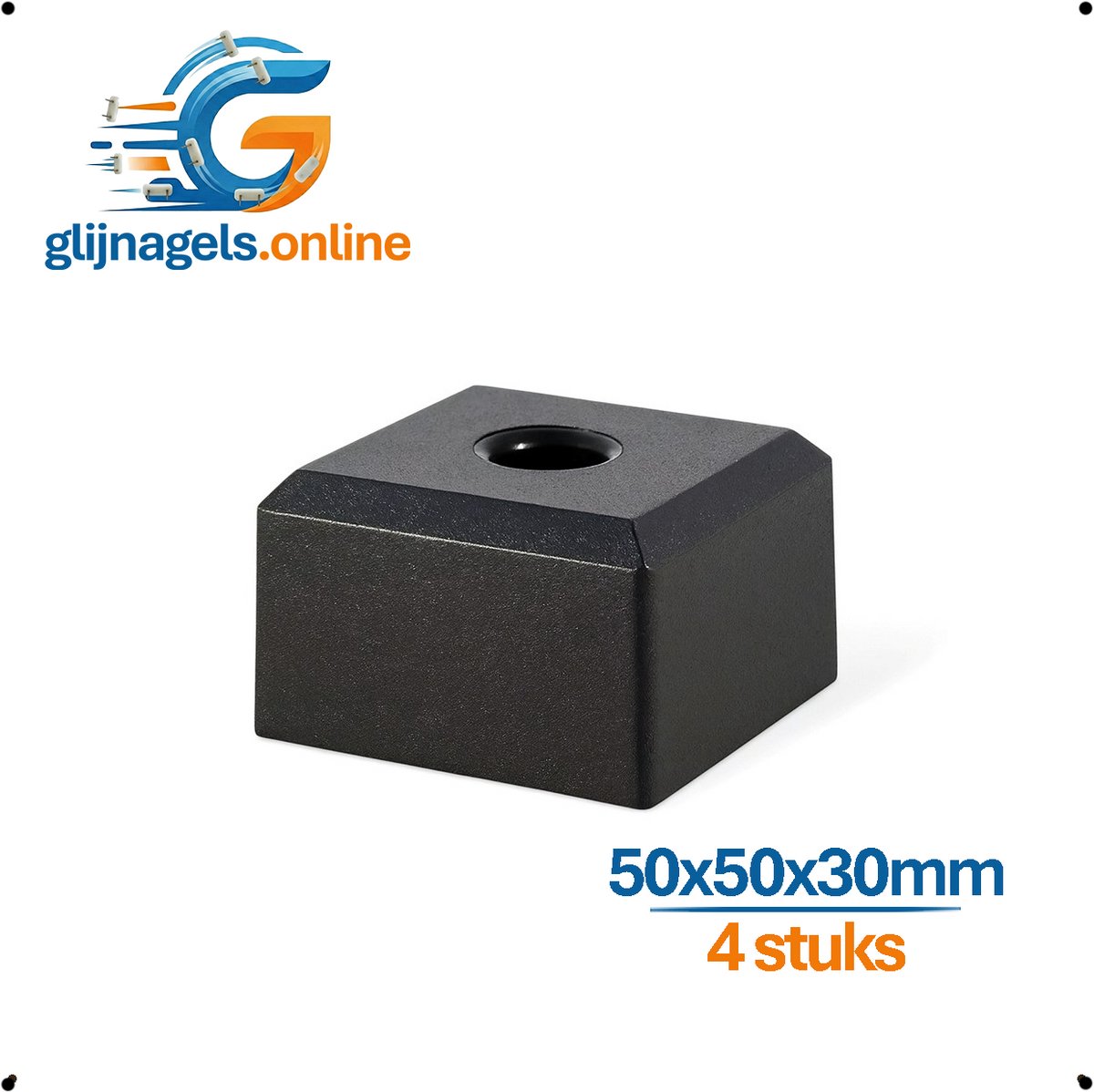 4 STUKS PREMIUM AANSCHROEFVOETEN ZWART 50x50 mm – Vierkante Meubelpoten en Meubelvoeten – Meubelverhogers voor Bank, Kast & Tafel – Kunststof Voeten om Meubels te Ophogen – Beschermt tegen Vocht & Slijtage – Binnen & Buiten geschikt – Incl Schroeven