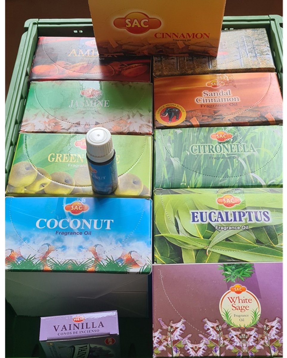 Geurolie - SAC - stel zelf uw assortiment samen. ( 10 flesjes à 10 ml )