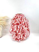 Lange dames sjaal Mae-bladerenmotief-rood wit roze goud