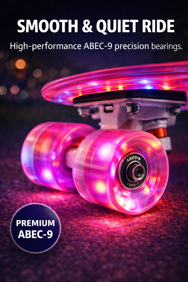 Suotu Skateboard met LED Lichtgevend Dek & Wielen - ABEC-9 - Skateboard Meisjes/jongens – Skateboard Volwassenen -Roze glitter — afbeelding 7