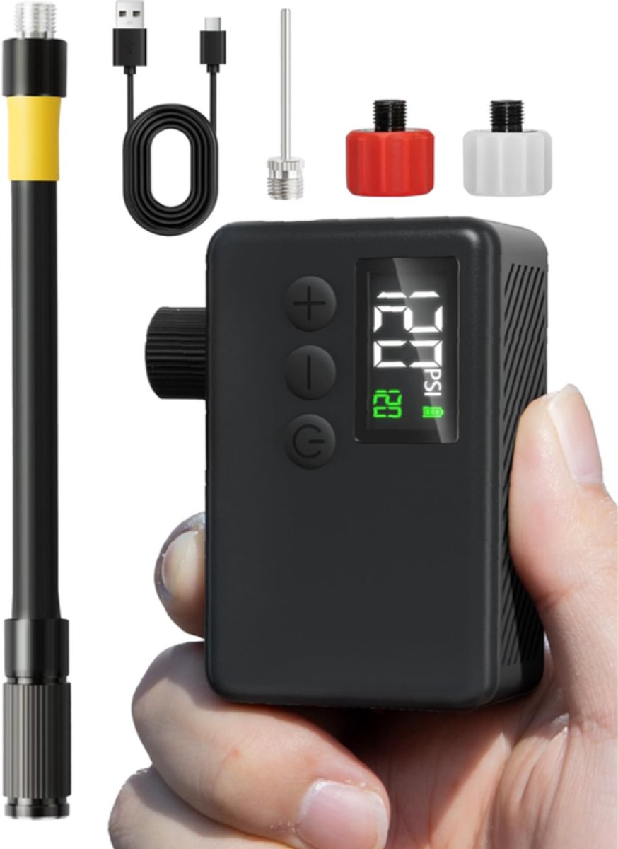 Quvo® Fietspomp met Drukmeter - Fietspomp Klein - Fietspomp Handmatig - Zwart - 5cm x 4cm x 8cm