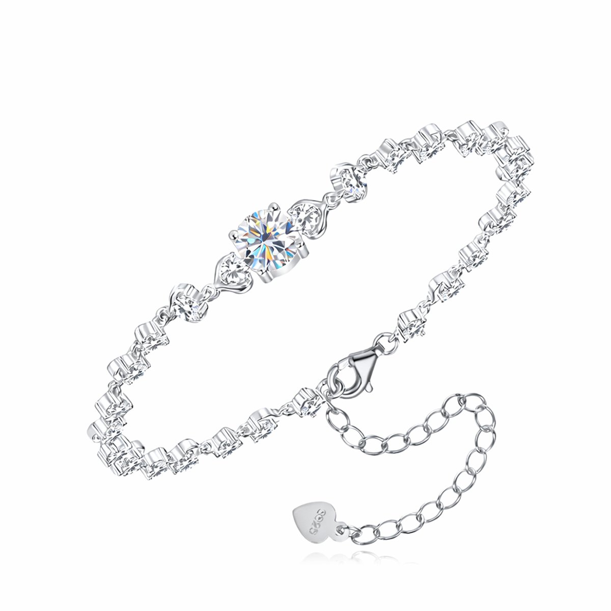 Lumici® Exclusive | Endless Love Moissanite Armband - 3.08 Carat Totaal - 1.0CT Center Stone - GRA Gecertificeerd - Witgoud Gerhodineerd S925 - Luxe Repeating Design - Voor Haar - Moederdag - Valentijnscadeau - Verrassing - Goud & Witgoud