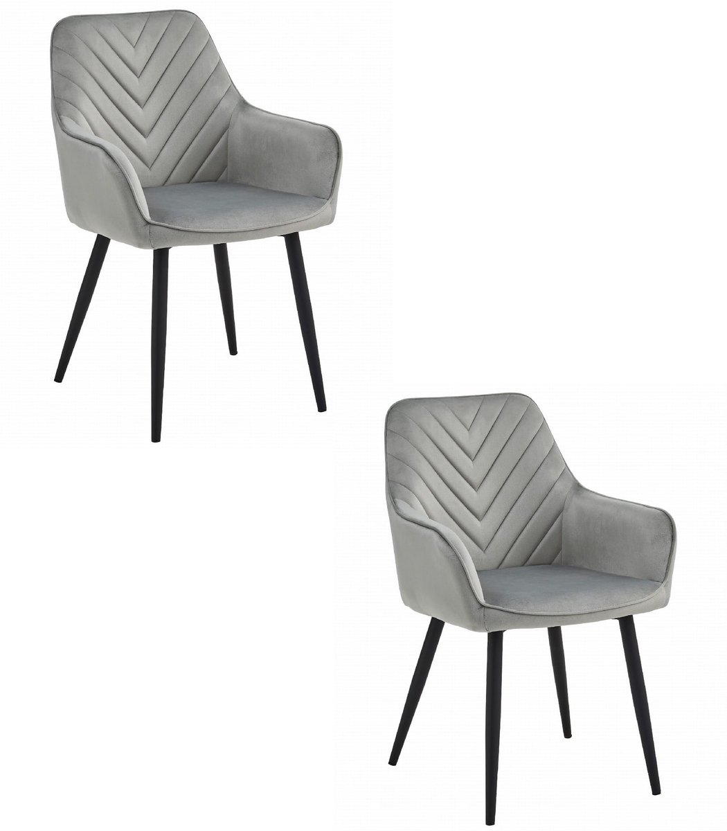 Set van 2 NANA eetkamerstoelen - Zilvergrijs Fluweel - Zwarte metalen poten