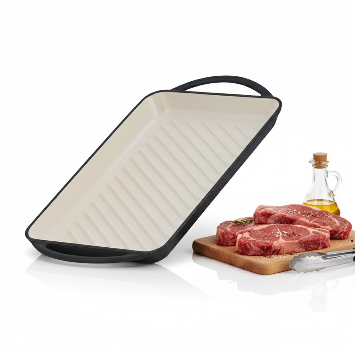 NBAP® Grillplaat Inductie - Bakplaat - Gietijzer-Zwart en wit