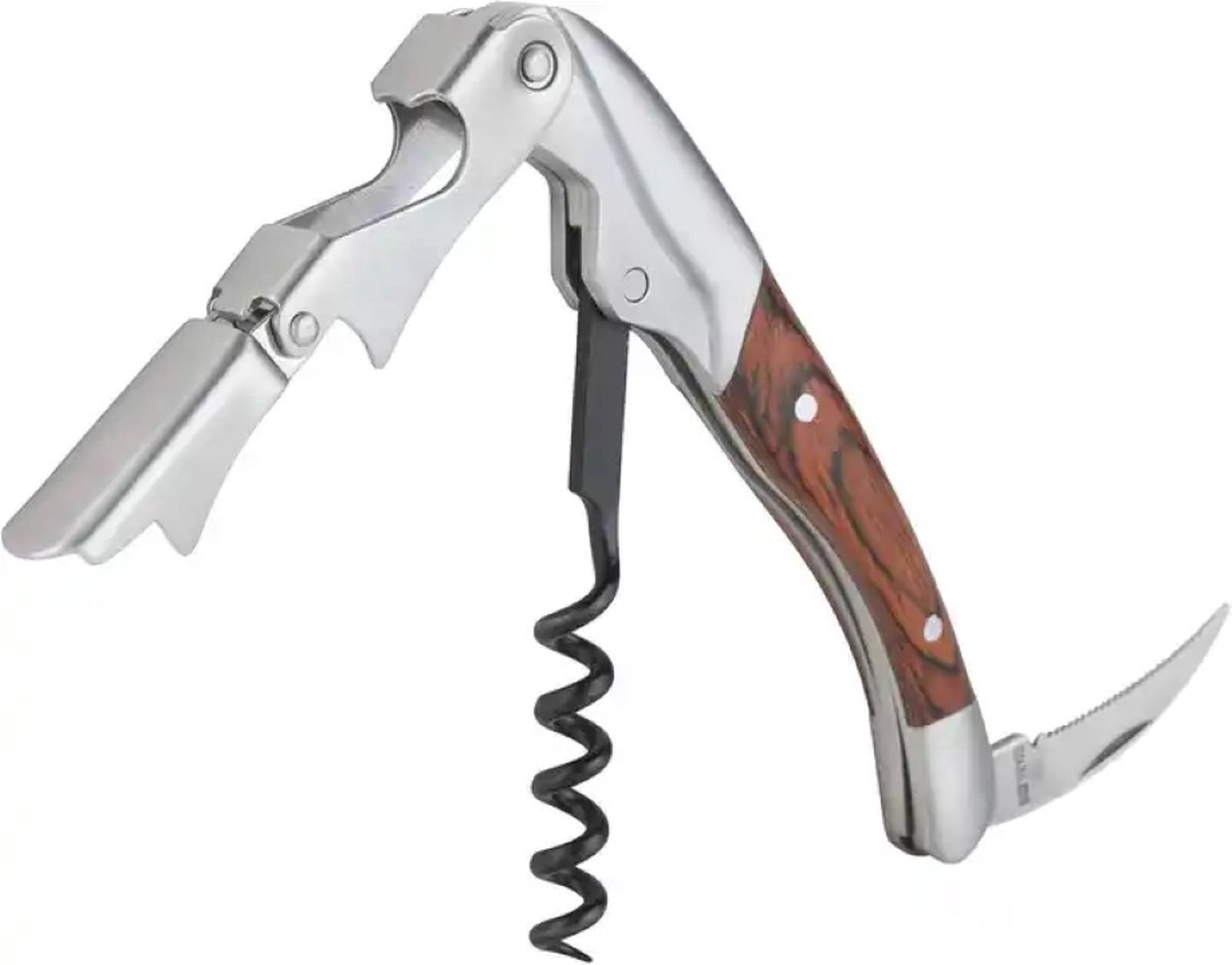premium-Heavy Duty Kelnersmes - Wijn Opener - Kurkentrekker Wijn - Sommelier - Sommeliersmes - Tweetraps Hefboom - Hout