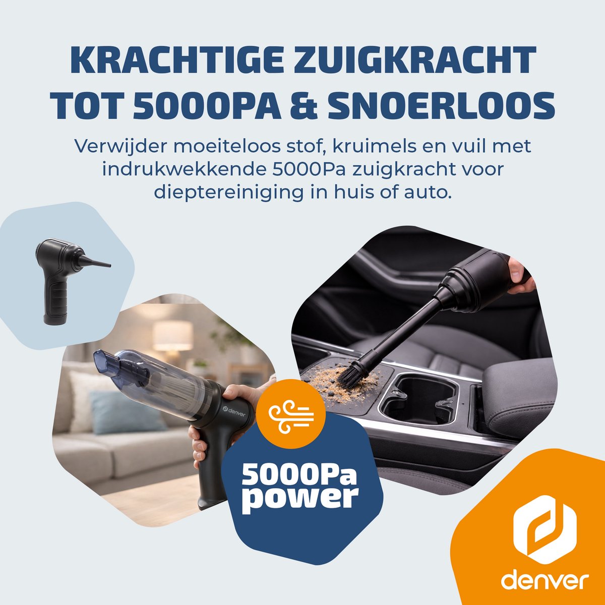 Denver Stofzuiger - Kruimeldief - Auto stofzuiger - Air Duster - 6 opzetstukken - Zuigen en blazen - Handstofzuiger - Stofreiniger - HVC45 — afbeelding 4
