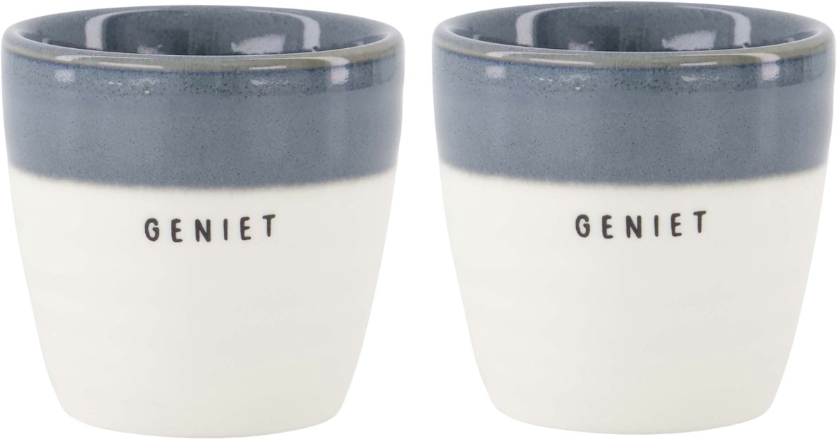 Zusss Set Van 2 Espressomokken Geniet - Cadeau Keramiek Wit / Blauw