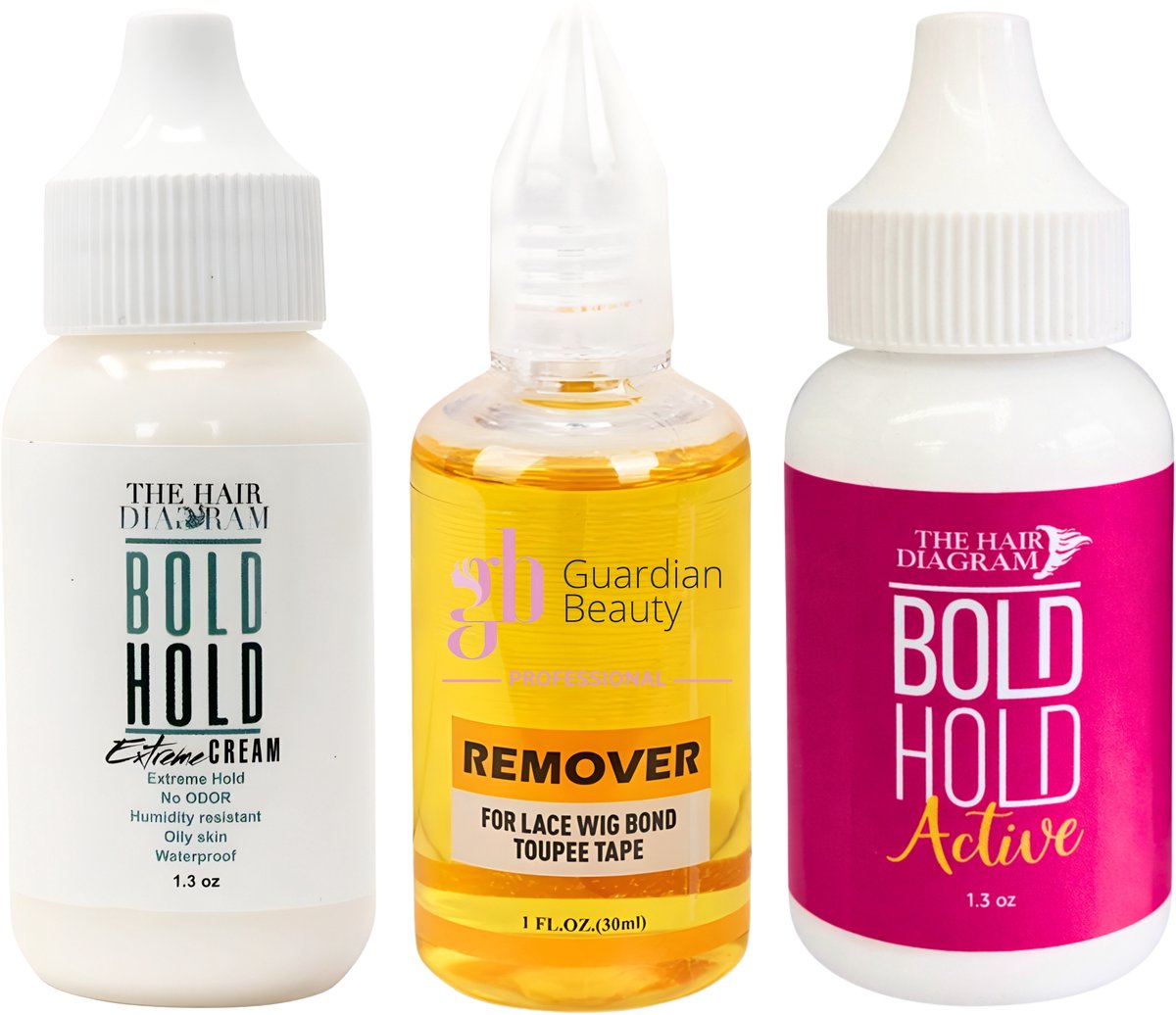 Pruik Lijm & Guardian Beauty Remover Set - Bold Hold - Extreme Creme - Active - 1.3 oz. + GB Remover - Geel - For Lace Wig Bond and Toupee Tape - 1 stuk - 30ml - Haarextensions - The Hair Diagram -