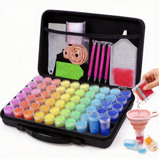 Diamond Painting Opbergdoos - 60 pots - Incl. 21 Toolkit - Valise de tri