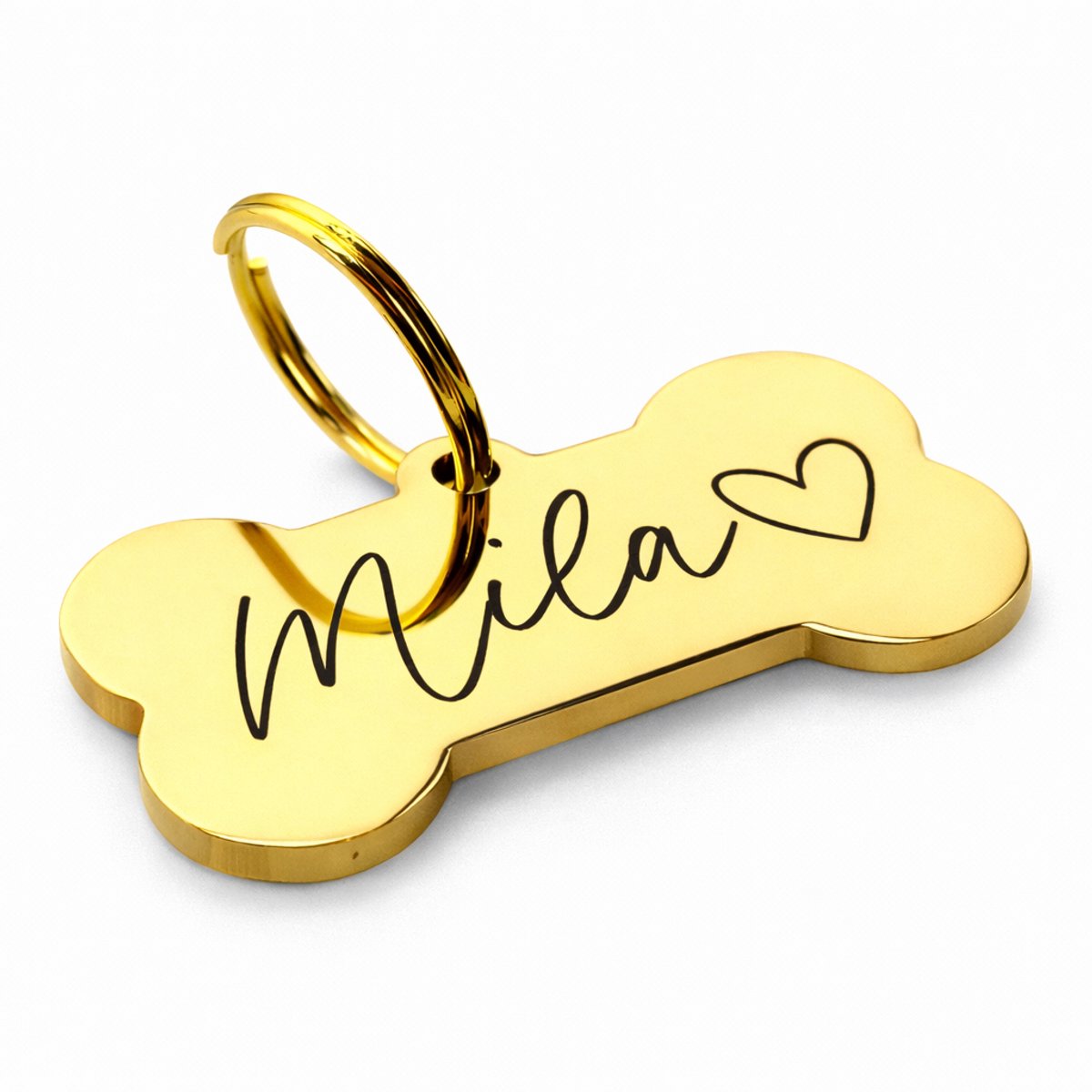 By Ollies dierenpenning goud - hondenbot - Maat S 30 x 15 mm - RVS - Wandelen - Graveren