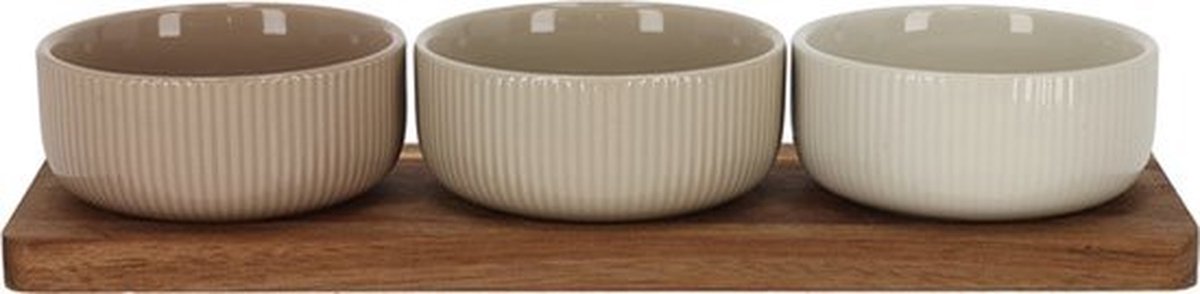 JENS Living Serveerplank Met Schaaltjes - Set van 3 - Beige