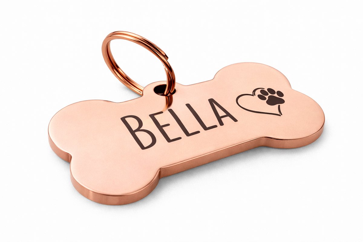 By Ollies dierenpenning rosé goud - Hondenbot - Maat S 30 x 15 mm - RVS - Wandelen