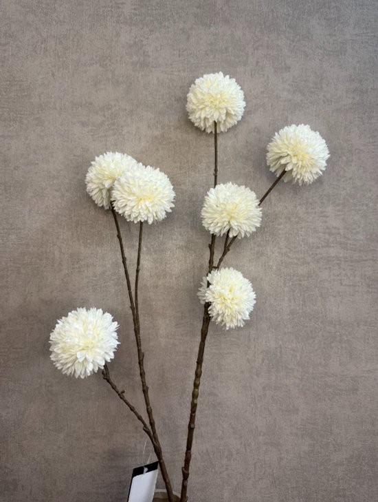 Spray Pompom Wit 98 cm - Branche 7 fleurs pompom - Branche Décorative pour Vase - Décoration Intérieure - Branche Artificielle