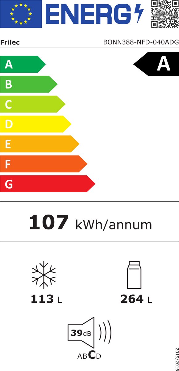 BONN388-NFD-040ADG - Koelvriescombinatie - Zuinig A-Label - 201 cm Hoog - Display - Fast Freeze - Multiflow - 5 Jaar Garantie - 377L - No Frost - Dark Grey — afbeelding 2