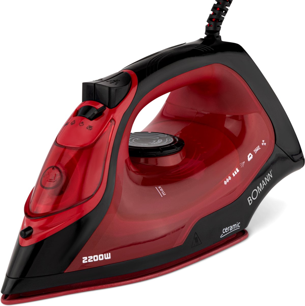 Bomann DB 6035 - Droog- & Stoomstrijkijzer -Zwart, Rood- 2200W