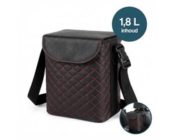 DIVERZA Auto Prullenbak Leerlook – Compacte Auto Afvalbak 1,8L – Uitneembare Binnenbak – Auto Organizer met Draagriem – Anti-lek en geurdicht – Auto Accessoires Zwart