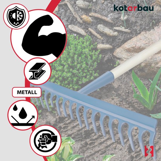 KOTARBAU® Tuinhark, Bladhark, Staal, 49 cm, Marineblauw, met Houten Steel, 154 cm, 18 Tanden, voor Gazon, Stevige Hark, Metalen Hark, Ergonomisch Tuingereedschap van Merkloos	 — afbeelding 5
