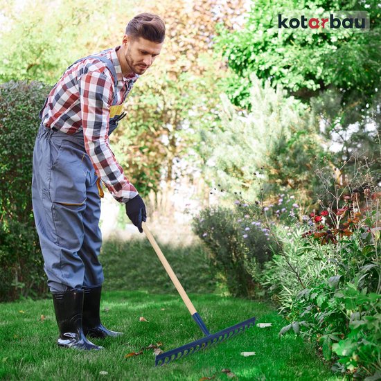 KOTARBAU® Tuinhark, Bladhark, Staal, 49 cm, Marineblauw, met Houten Steel, 154 cm, 18 Tanden, voor Gazon, Stevige Hark, Metalen Hark, Ergonomisch Tuingereedschap van Merkloos	 — afbeelding 2