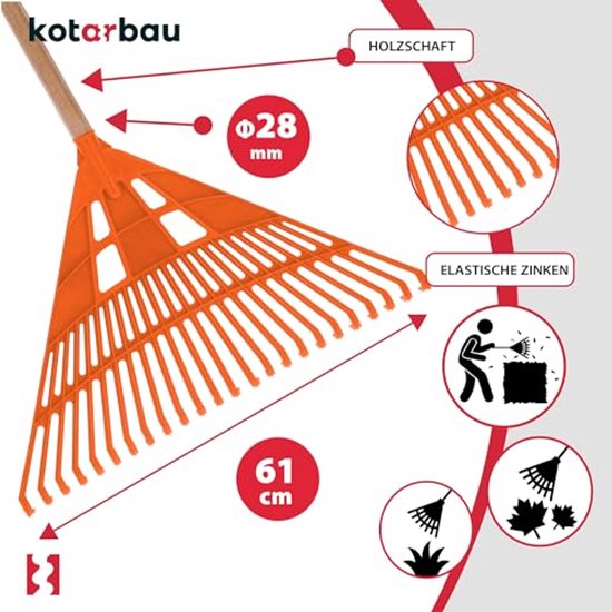 KOTARBAU® Bladhark, Tuinhark van Kunststof, 61 cm, Oranje, met Steel, Gazonhark, Waaierbezem, Lichtgewicht Hark, Stevige Hark van Merkloos	 — afbeelding 4