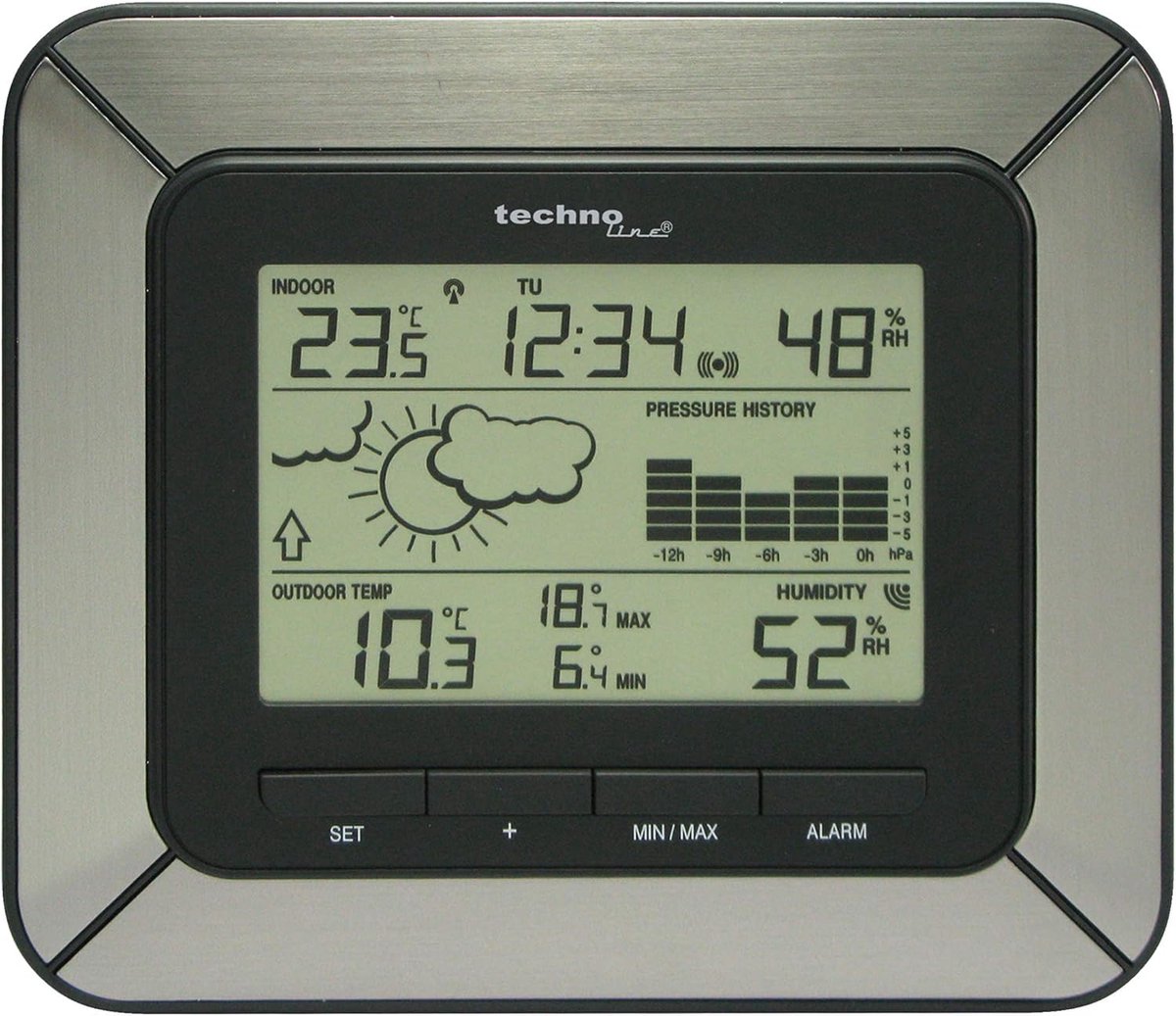 Weerstation - Weervoorspeller - Weersvoorspelling Binnen - 12u Luchtdrukgeschiedenis - 17 x 35 x 149 cm - Zwart