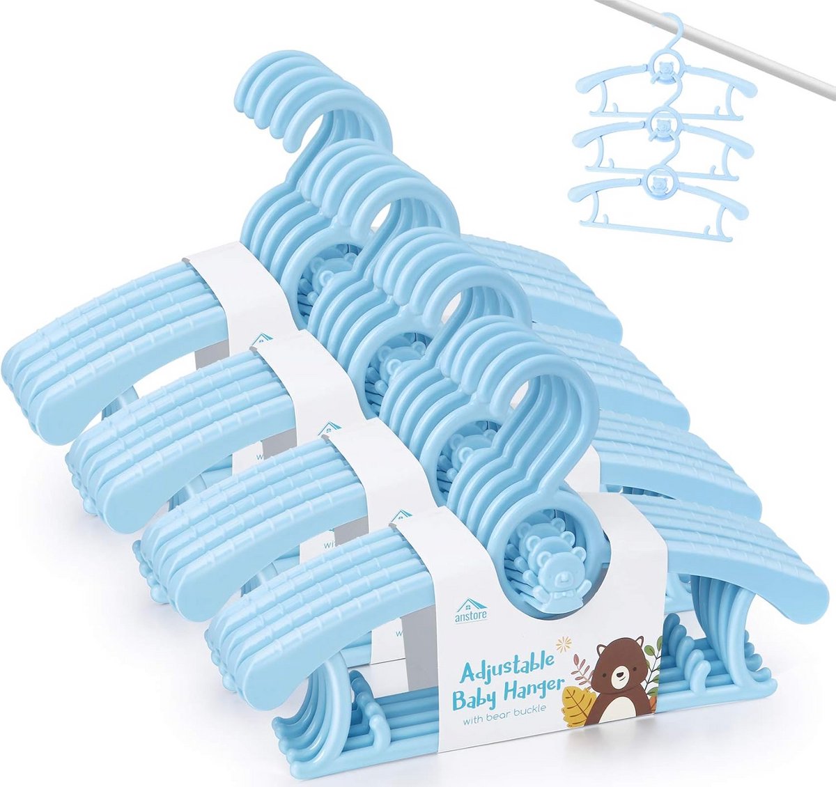 20x Verstelbare en Stapelbare Kinderhangers - Ruimtebesparend & Antislip - Blauw