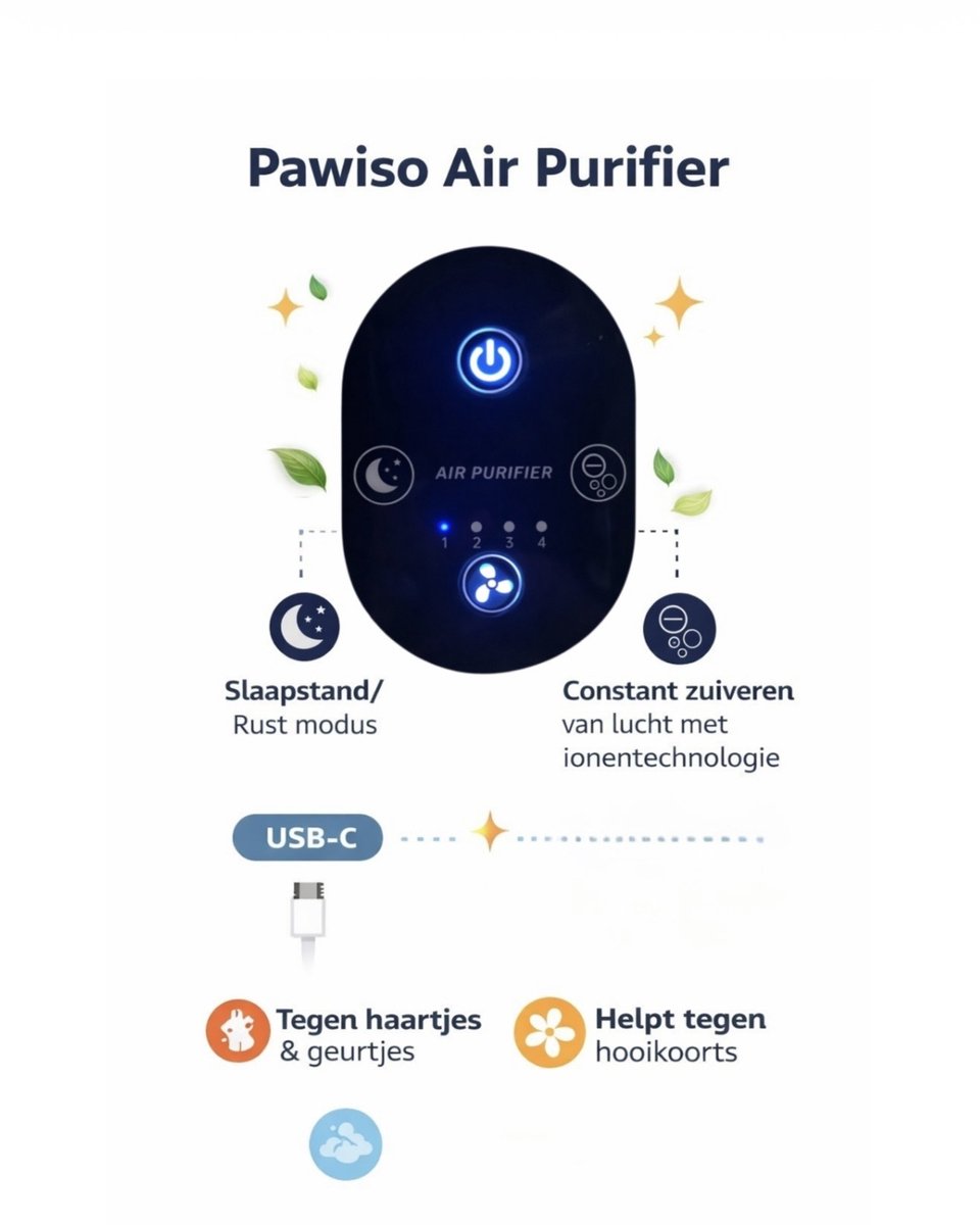 Pawiso Air Purifier / Luchtreiniger - Wit - 65 m² - HEPA + Koolstoffilter — afbeelding 5