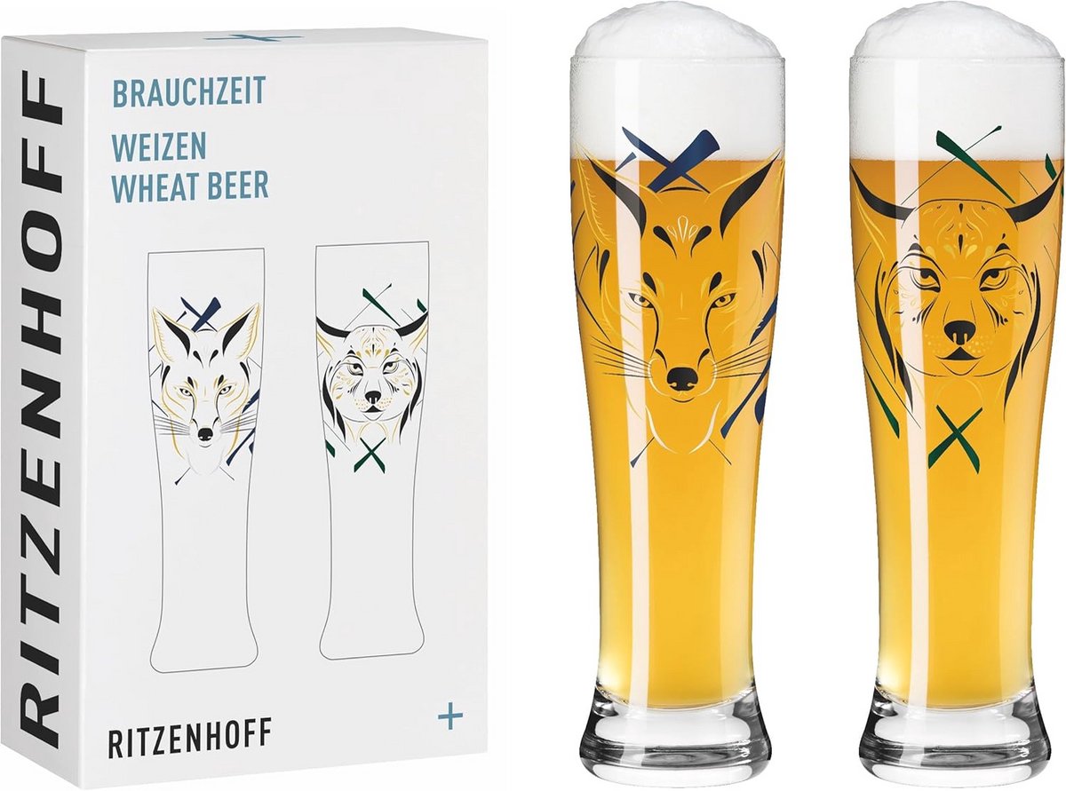 Set van 2 Tarwebierglazen 500 ml met Dierenprint - Kristalglas